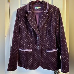 Boden Velvet Blazer In Eggplant Sz 14 POLKA DOT!!